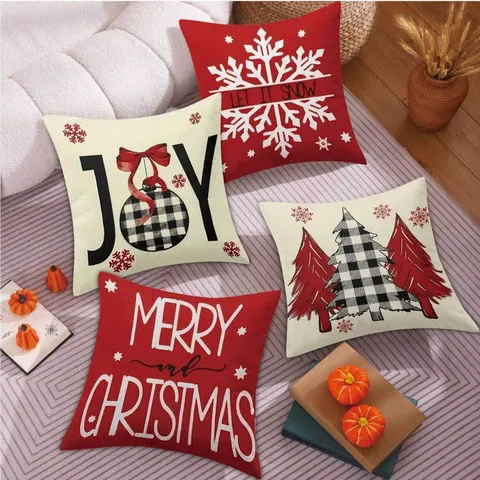 Christmas Series Pillow Cover Short Plush Snowflake Christmas Tree Sofa Decorative Cushion Cover Festive Home Decor