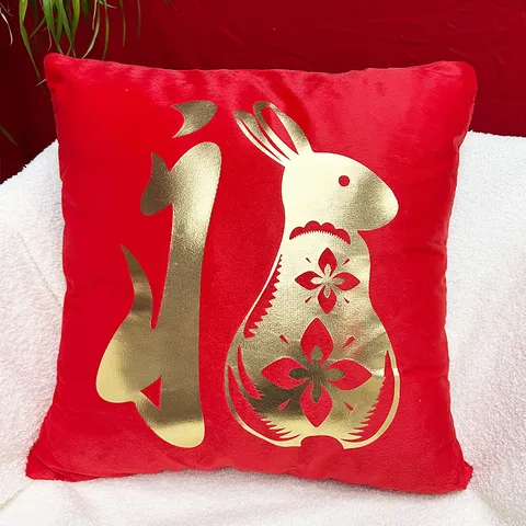 New Chinese Style Plush Pillow Cover Gold Stamping Rabbit Pattern Throw Pillow Case For Living Room Home Decor