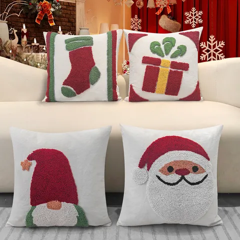 Christmas Tufted Cushion Cover Cotton Festive Decorative Pillow Case For Living Room Sofa Bedside Home Decor
