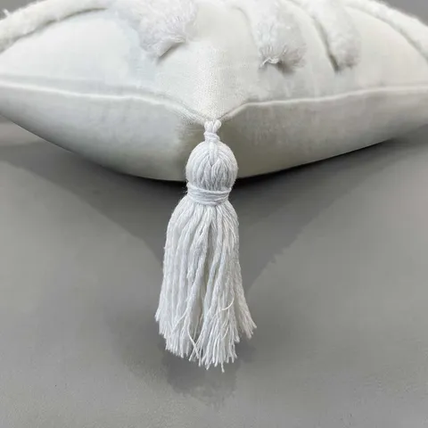 White Tufted Tassel Waist Pillow Cover Cotton Woven Textured Throw Pillow Case For Sofa Bed Living Room Home Decor