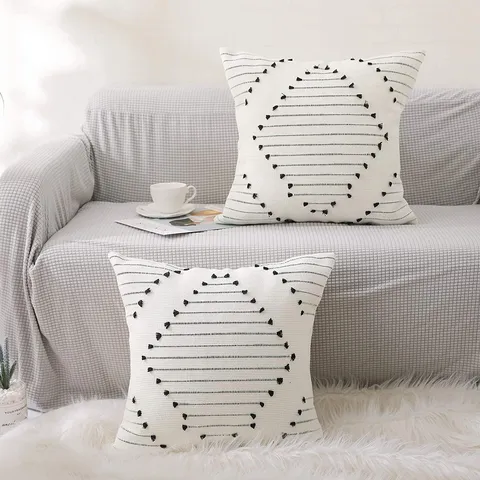 Bohemian Cotton Woven Pillow Cover Modern Minimalist Geometric Pattern Tassels Decorative Sofa Cushion Cover