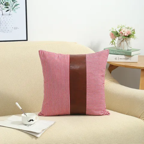 American Style Leather Patchwork Striped Cushion Cover Decorative Pillow Case For Sofa Bedroom Home Decor