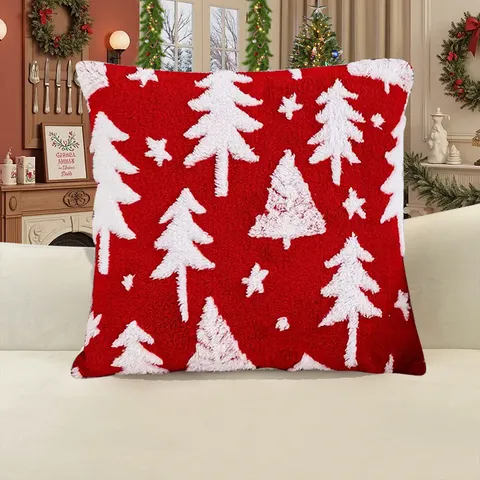 Christmas Snowflake Elk Jacquard Throw Pillow Cover Festive Winter Holiday Soft Plush Cushion Case For Sofa Home Decor