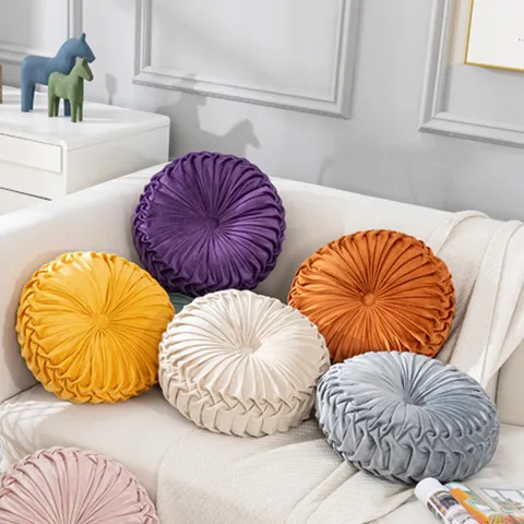 Handmade Pleated Pumpkin Pillow Velvet Round Wheel Cushion Decorative Sofa Bed Office Lumbar Back Pillow Home Decor