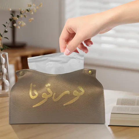 Modern Minimalistisch Lederen Tissuebox Creatief Foliedruk Letterprint Opvouwbare Desktop Tissutehouder Voor Thuis Kantoor