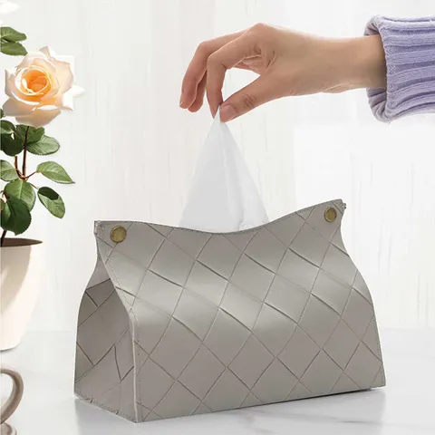 Modern Minimalist Woven Leather Tissue Box Portable PU Leather Facial Tissue Holder For Living Room Office Home Decor