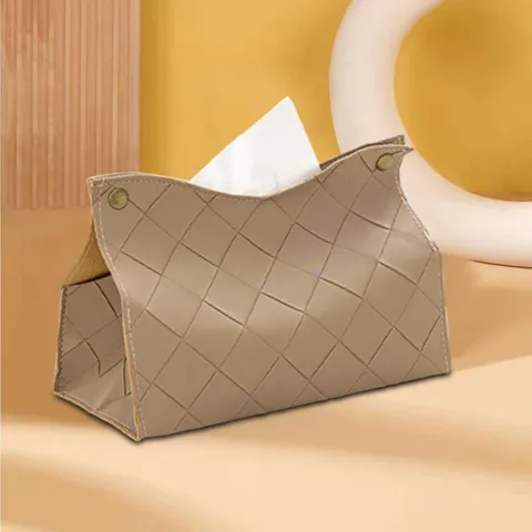 Modern Minimalist Woven Leather Tissue Box Portable PU Leather Facial Tissue Holder For Living Room Office Home Decor