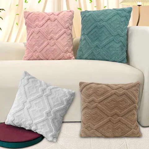 Modern Minimalist Geometric Diamond Grid Flannel Throw Pillow Cover Decorative Cushion Cover For Living Room Office Sofa Home Decor