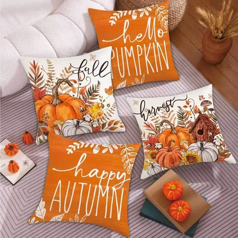 Peach Skin Velvet Pumpkin Maple Leaf Throw Pillow Cover Autumn Decorative Letter Cushion Case for Sofa Home Decor