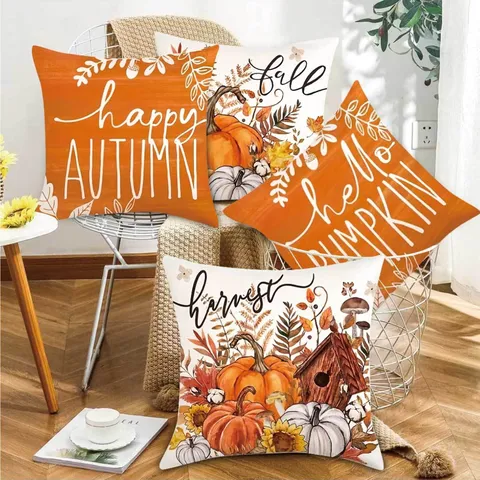 Peach Skin Velvet Pumpkin Maple Leaf Throw Pillow Cover Autumn Decorative Letter Cushion Case for Sofa Home Decor
