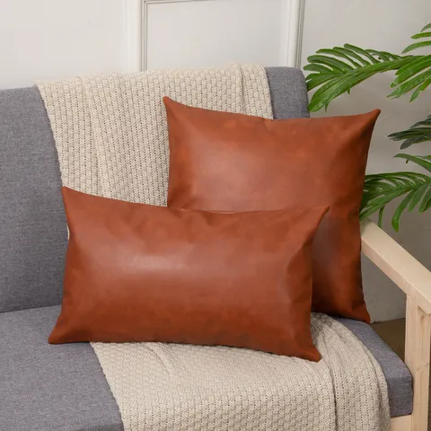Faux Leather Throw Pillow Cover Vintage Solid Color Decorative Cushion Cover For Sofa Living Room Home Decor Hotel