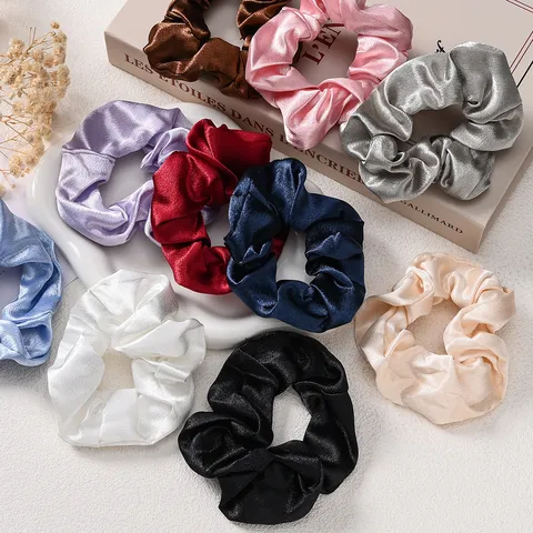 Franse Retro Satijn Haarelastiekje Effen Kleur Oversized Haarelastiekje Elastische Band Voor Vrouwen Dagelijkse Mode Sieraden