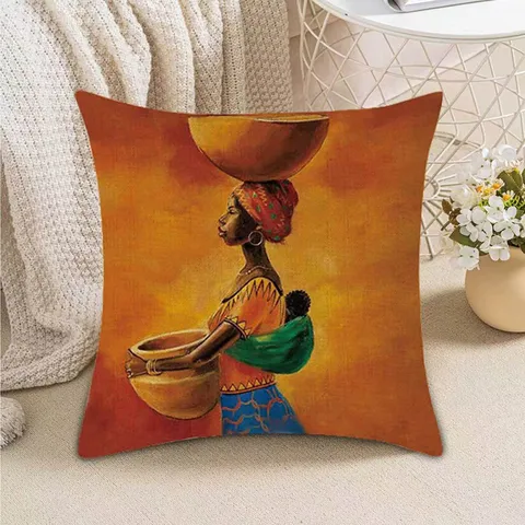 Vintage Ethnic African Women Print Plush Pillowcase Decorative Cushion Cover For Home Living Room Sofa Office