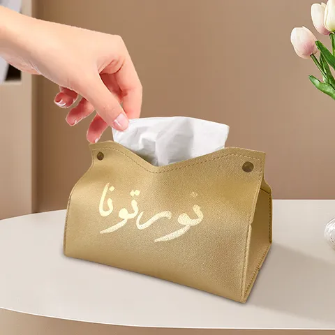 Nordic Leather Tissue Box Holder PU Facial Tissue Dispenser With Hot Stamping For Home Office Living Room
