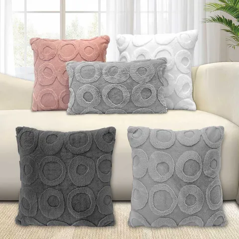 Minimalist Solid Color Circle Jacquard Plush Throw Pillow Cover Cushion Case For Living Room Sofa Home Decor