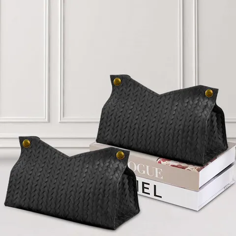 PU Leather Woven Tissue Box Holder Modern Minimalist Decorative Facial Paper Dispenser for Living Room Bathroom Tabletop