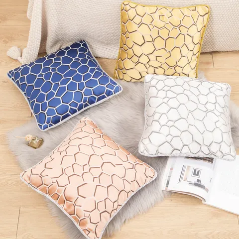 Luxury Geometric Jacquard Throw Pillow Cover Gold Silver Wire Embroidered Decorative Cushion Cover For Sofa Bed Home Living Room