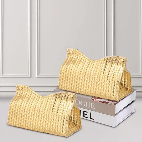 PU Leather Woven Tissue Box Holder Modern Minimalist Decorative Facial Paper Dispenser for Living Room Bathroom Tabletop