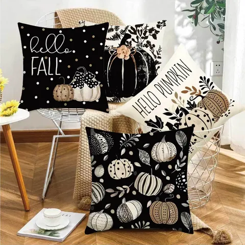 Fall Pumpkin Throw Pillow Cover Decorative Autumn Hello Pumpkin Letter Printed Cushion Case for Sofa Bed Home Decor