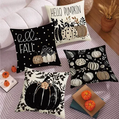 Fall Pumpkin Throw Pillow Cover Decorative Autumn Hello Pumpkin Letter Printed Cushion Case for Sofa Bed Home Decor