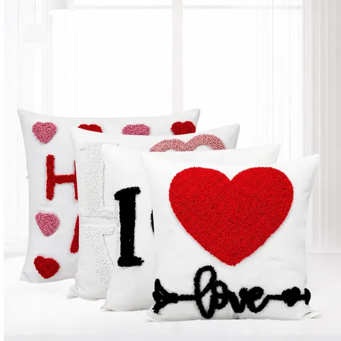 Funda de Cojín Decorativa Moderna Minimalista de San Valentín Corazón Letra Tufted para Sala de Estar Sofá Decoración del Hogar