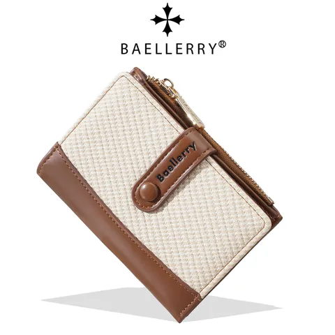 Portafoglio Corto da Donna a Blocchi di Colore in Pelle PU Porta Carte di Credito Portamonete con Cerniera Cuciture Minimaliste Bifold