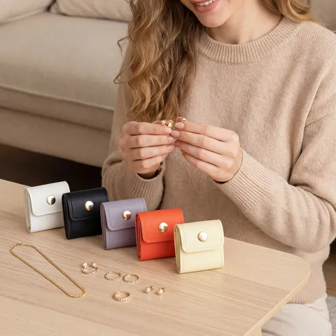 Mini Borsa Portagioielli Pieghevole Portatile da Viaggio in Pelle PU Organizer per Orecchini Collane Anelli Piccola Borsa Porta Gioielli