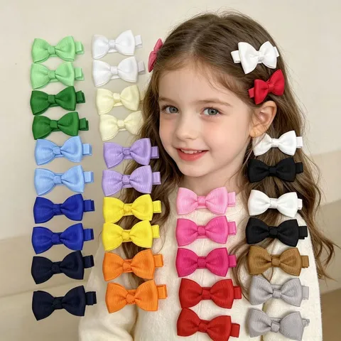 Handmade 2 Inch Grosgrain Ribbon Bow Hair Clips For Girls Baby Non-slip Solid Color Bowknot Hairpins Children Hair Accessories