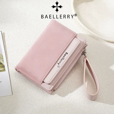 Portafoglio Corto da Donna in Pelle PU con Blocchi di Colore e Slot per Carte Multiple Borsellino con Cerniera e Cinturino