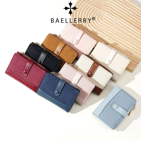 Μόδα Γυναικείο Κοντό Πορτοφόλι Patchwork PU Δέρμα Θήκη Καρτών Με Τσέπη Νομισμάτων Φερμουάρ Κλείσιμο Με Κούμπωμα Μινιμαλιστικό Φορητό Κλιπ Χρημάτων Τσάντα