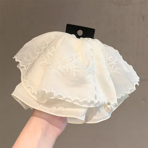 Sweet Floral Embroidery Lace Hair Claw Clip For Women High Ponytail Shark Clip Elegant Girly Pearl Pendant Hair Accessories