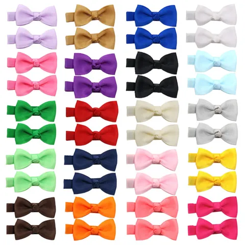 Handmade 2 Inch Grosgrain Ribbon Bow Hair Clips For Girls Baby Non-slip Solid Color Bowknot Hairpins Children Hair Accessories