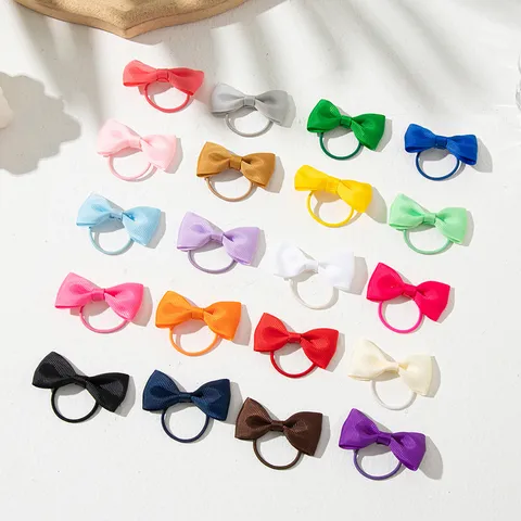Handgemaakte Kinderen Grosgrain Lint Strik Haarelastiekjes Effen Kleur Elastische Haarelastiekjes Voor Meisjes Peuters Kinderen Simpele Strik Haaraccessoires