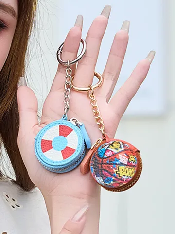 Mini Monedero de Grafiti Baloncesto Fútbol Llavero de Cuero PU Estuche para Auriculares Colgante para Fans del Deporte