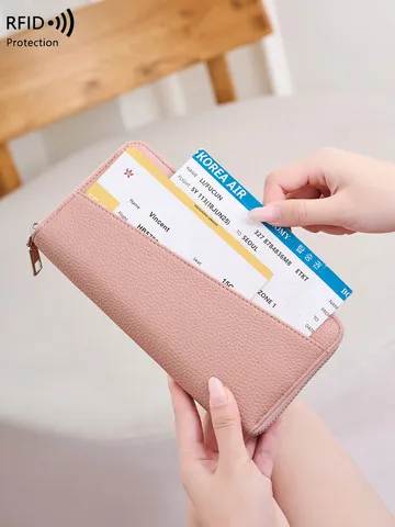 RFID Schutz Damen Brieftasche Lychee Muster PU Leder Lange Geldbörse Große Kapazität Clutch Kartenfächer Reißverschluss