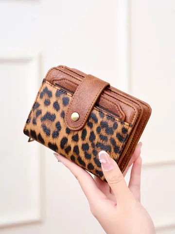 Portafoglio Corto da Donna in Pelle PU con Stampa Animalier Vintage Portacarte Bifold Multifunzionale Pochette a Fisarmonica per Uso Quotidiano