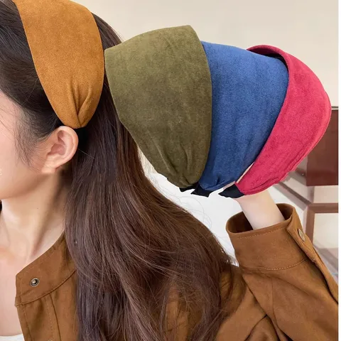 Damen Samt Stirnband Breite Seite Einfarbig Elegant Haarreif Retro Herbst Winter Rutschfester Kopfschmuck Für Das Gesicht Waschen Haarschmuck