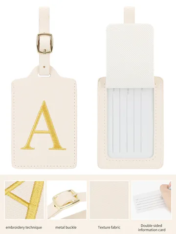 Étiquette de Bagage de Voyage en Cuir PU Portable Avec Lettre de Broderie Or Boucle Métal Anti-Perte Porte-Badge Nom de Valise