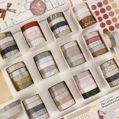 Dekoratives Washi Tape Set Frische Blumen Gittermuster Masking Tape Für Hand Ledger DIY Journal Scrapbooking Handwerksbedarf