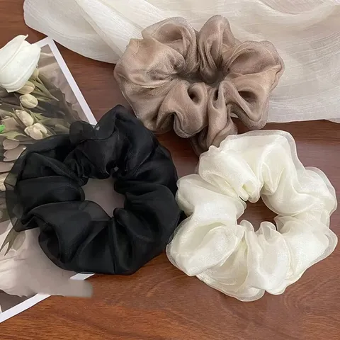 Franse Stijl Effen Kleur Gerafeld Gaas Scrunchie Oversized Elegant Hoge Elasticiteit Haarelastiek Paardenstaart Houder Voor Dames Dagelijks Mode Accessoires