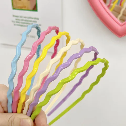 Sweet Candy Color Wavy Plastic Headband With Teeth Non Slip Glossy Hairband For Women Face Washing Styling Hair Accessories