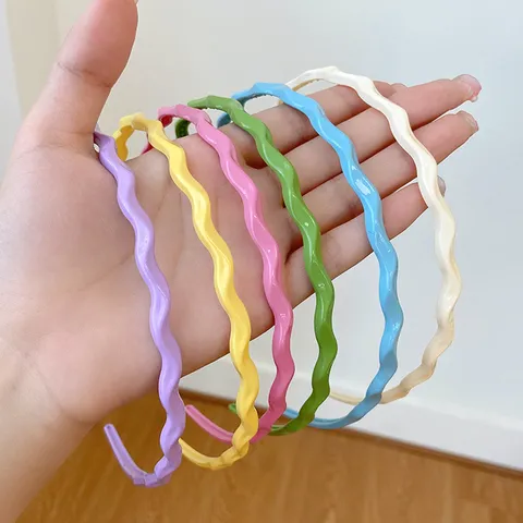 Sweet Candy Color Wavy Plastic Headband With Teeth Non Slip Glossy Hairband For Women Face Washing Styling Hair Accessories