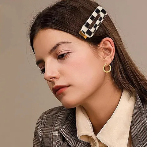 Korean Style Checkerboard Wavy Hair Clip Heart Smile Hairpin For Women Acrylic Geometric Side Clip Hair Accessories