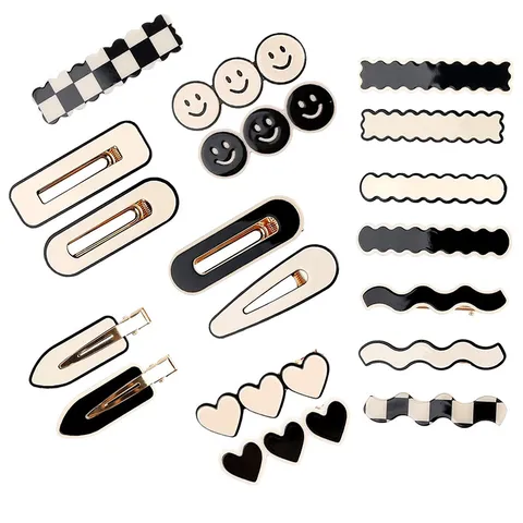 Korean Style Checkerboard Wavy Hair Clip Heart Smile Hairpin For Women Acrylic Geometric Side Clip Hair Accessories