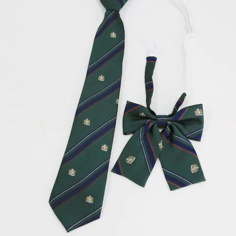 Unisex Preppy Style Diagonal Stripe Zipper Tie Crown Embroidery JK Uniform Necktie Fashion Business Casual Neckwear
