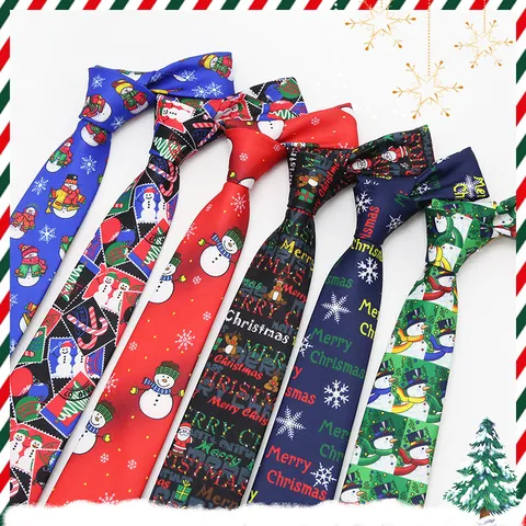 Uomini Donne Cravatta Natalizia Seta di Poliestere Stampata Festa Festiva Cravatta Babbo Natale Albero Alce Inverno Vacanza