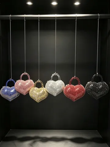 Borsa da Sera a Cuore in Strass da Donna Borsa a Tracolla Mini in Acrilico Lusso Borsa da Festa