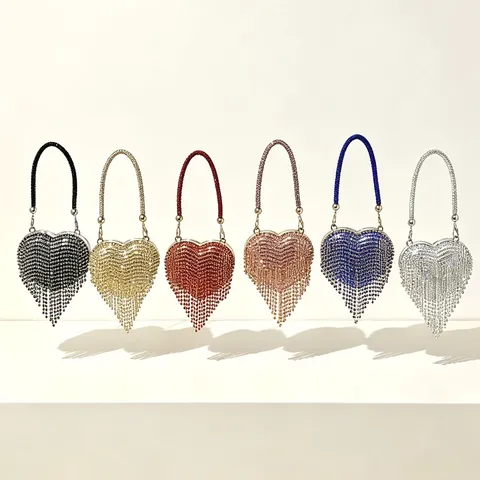 Mode Strass Herzform Abendtasche Für Damen Mini Quaste Clutch Mit Kette Elegante Bankett Party Handtasche