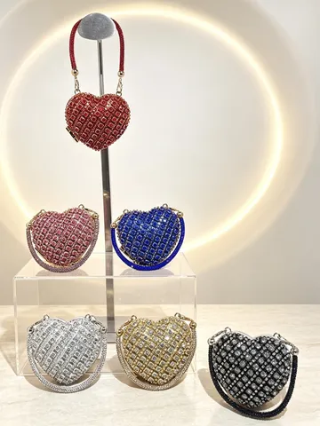 Damen Mode Strass Herzförmige Abendtasche Nische Design Legierung Glitzernde Clutch Tasche Party Abschlussball Bankett Handtasche Luxus Zubehör