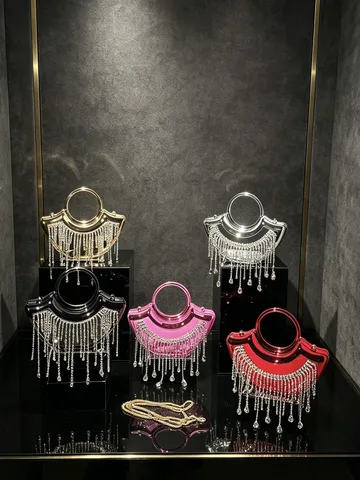 Borsa da Sera in Acrilico con Strass e Nappa da Donna Mini Borsa a Tracolla con Manico Rotondo per Festa